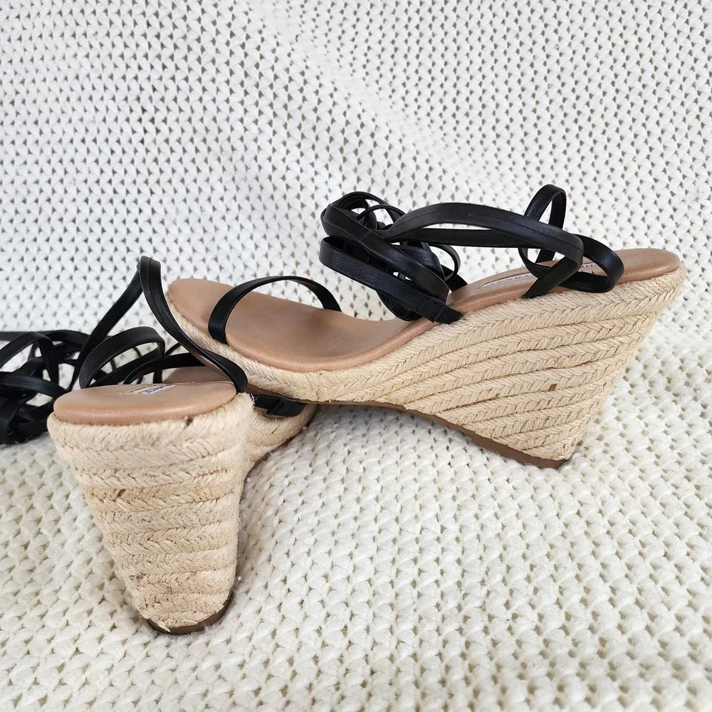Chelsea and Violet Mariah Black Wrap Espadrille Sandals‎ Women's Size9